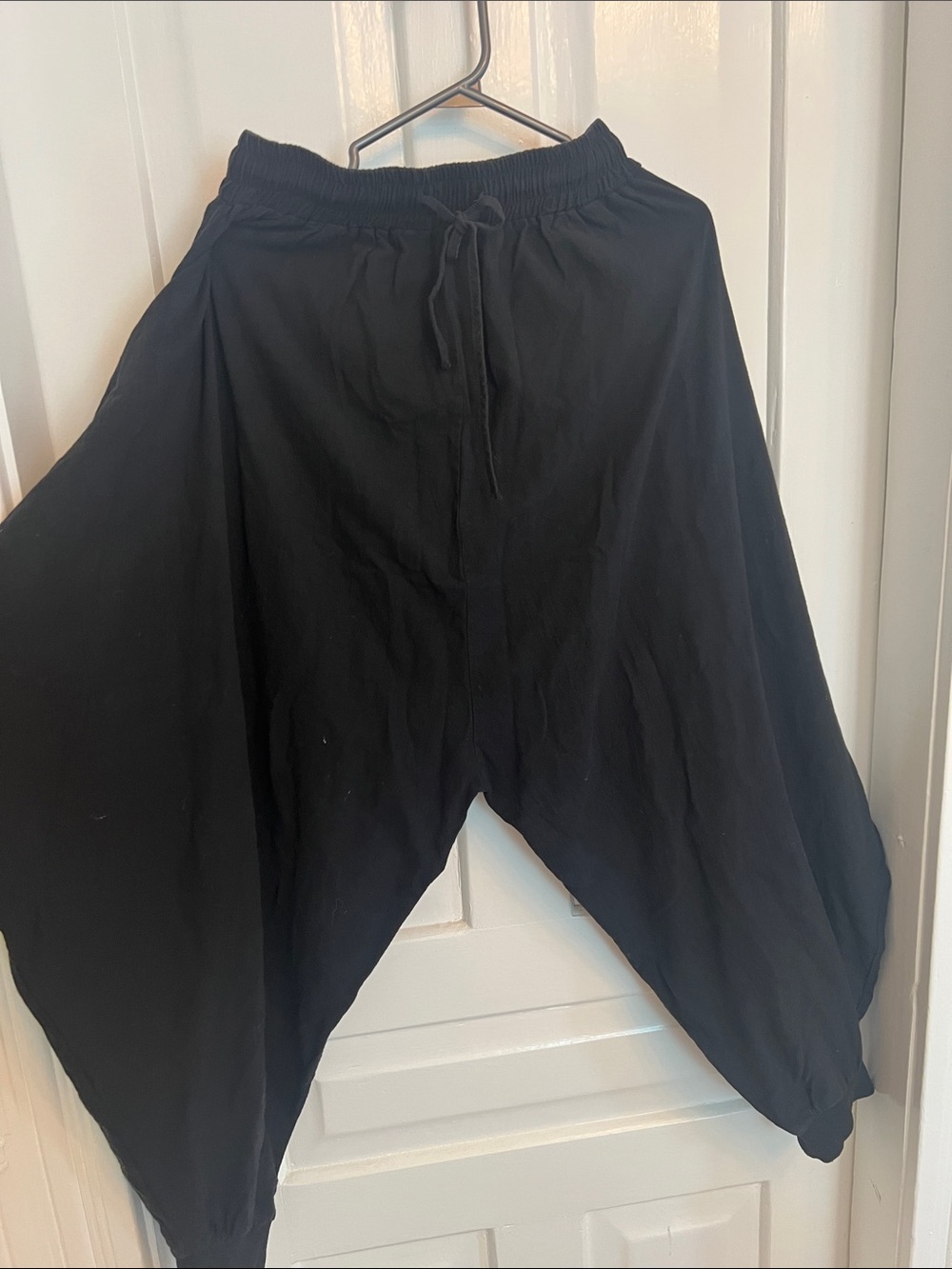 Women’s Wide Leg Drop-Crotch Black Pants cotton